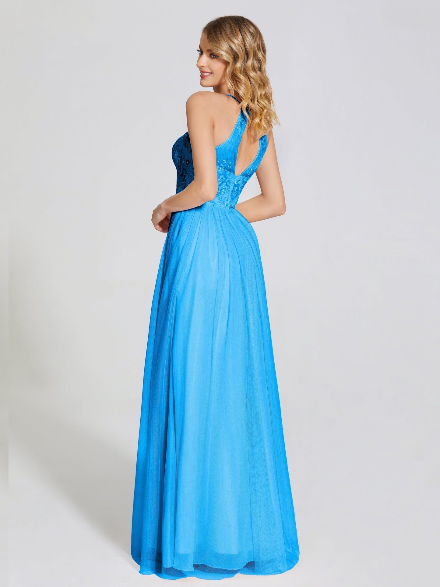 Destiny Lace Halter Tulle Bridesmaid Dress