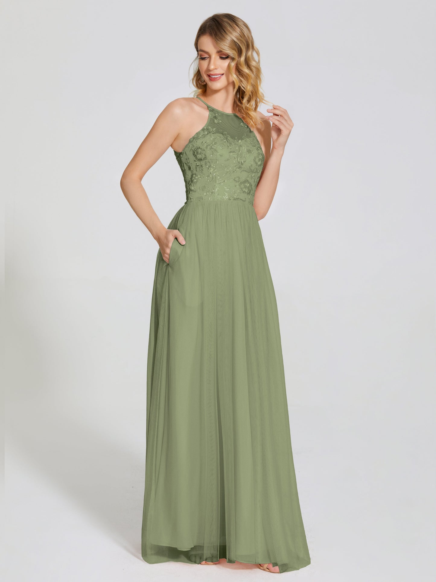 Destiny Lace Halter Tulle Bridesmaid Dress