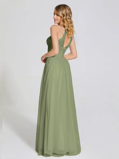 Destiny Lace Halter Tulle Bridesmaid Dress