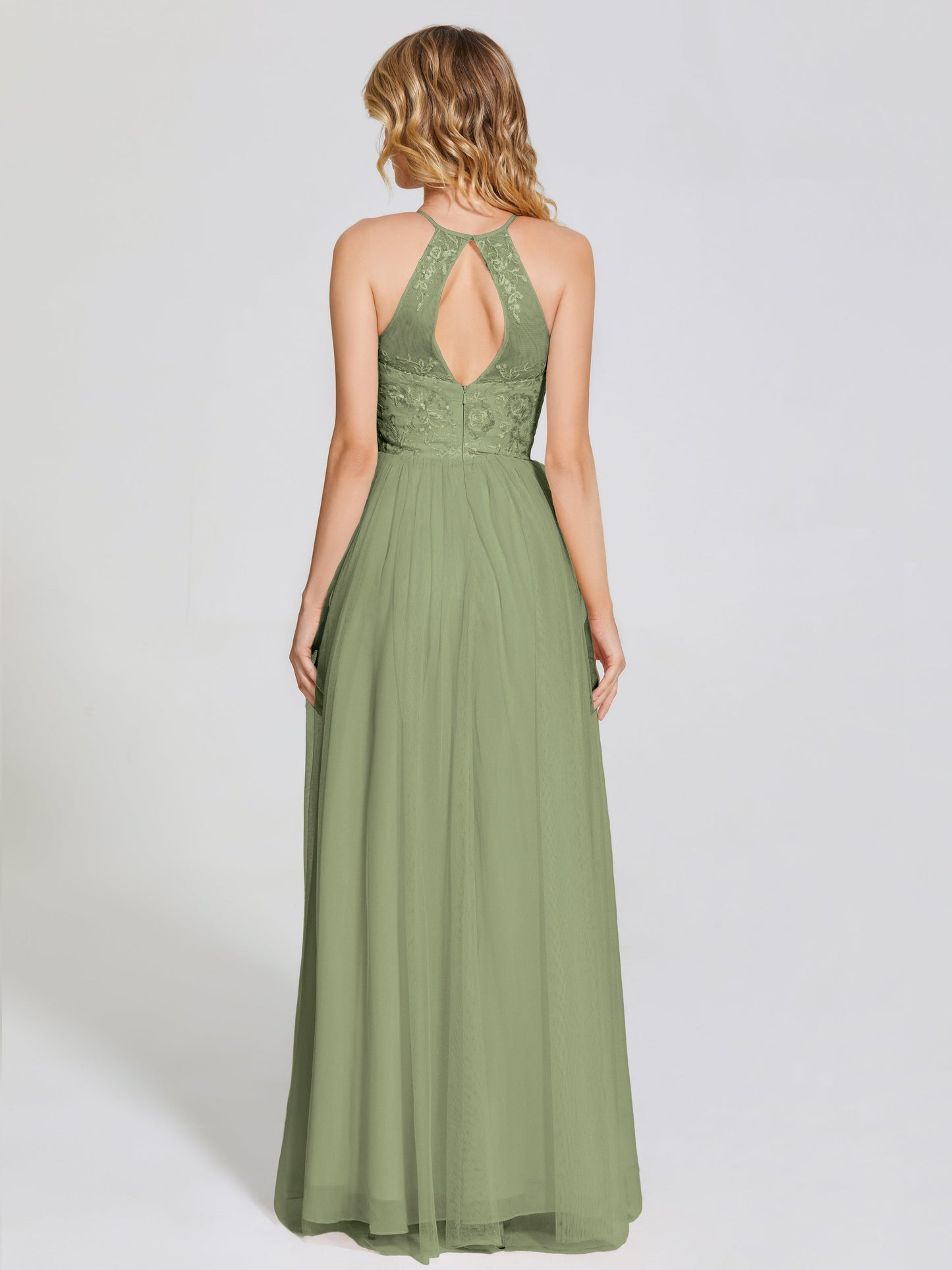 Destiny Lace Halter Tulle Bridesmaid Dress