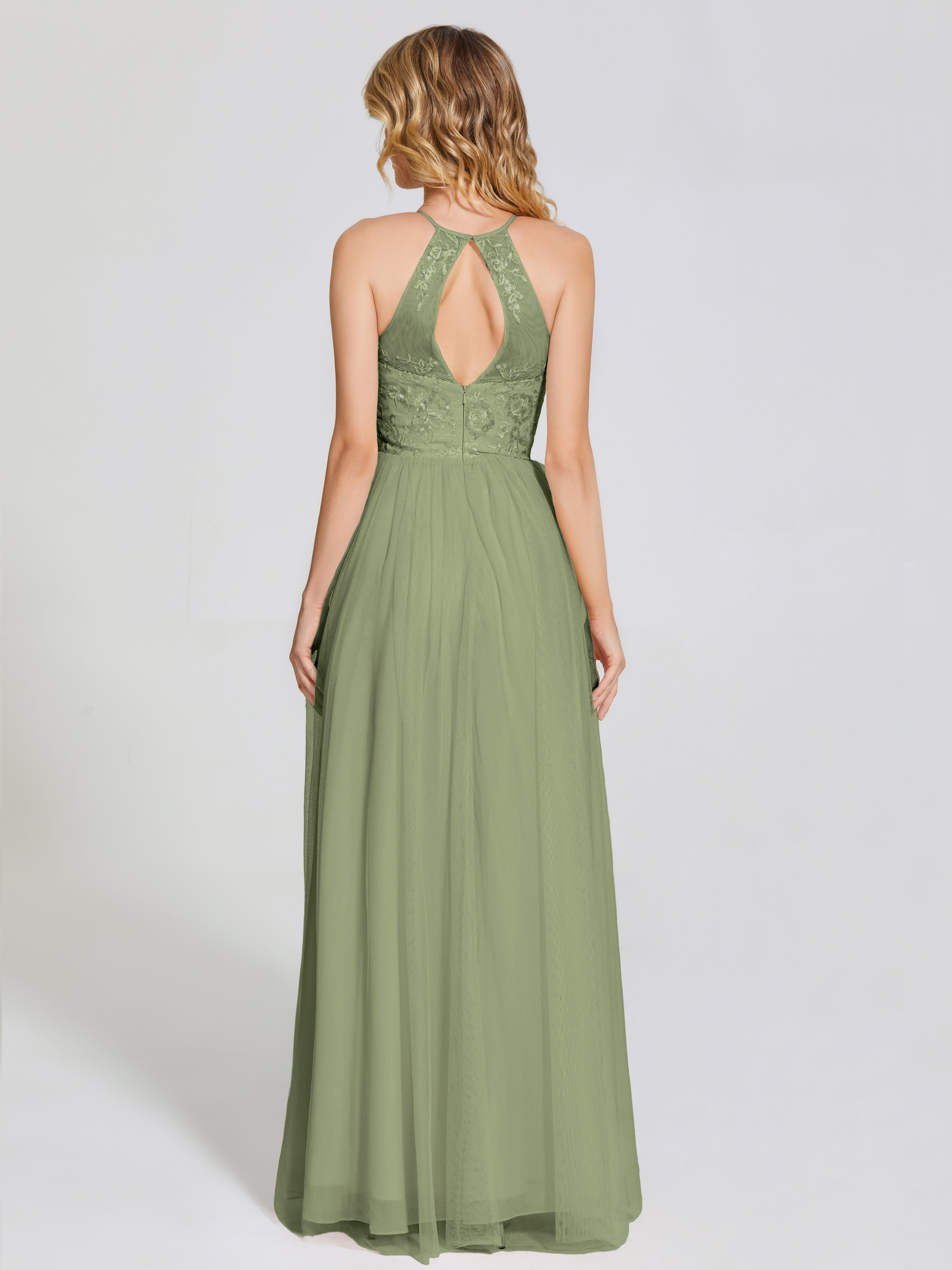 Destiny Lace Halter Tulle Bridesmaid Dress