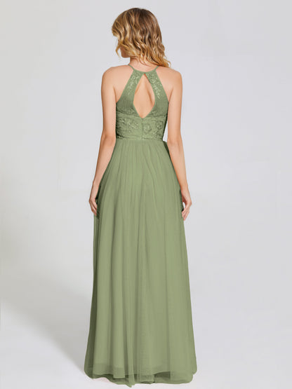 Destiny Lace Halter Tulle Bridesmaid Dress