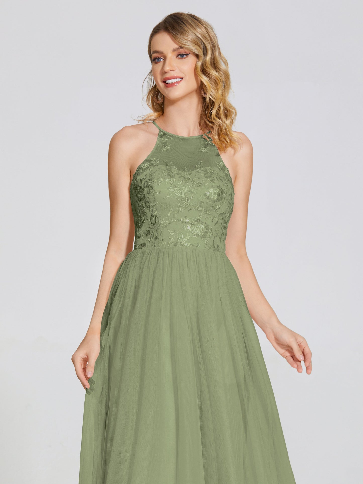 Destiny Lace Halter Tulle Bridesmaid Dress