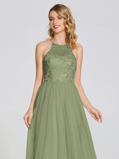 Destiny Lace Halter Tulle Bridesmaid Dress
