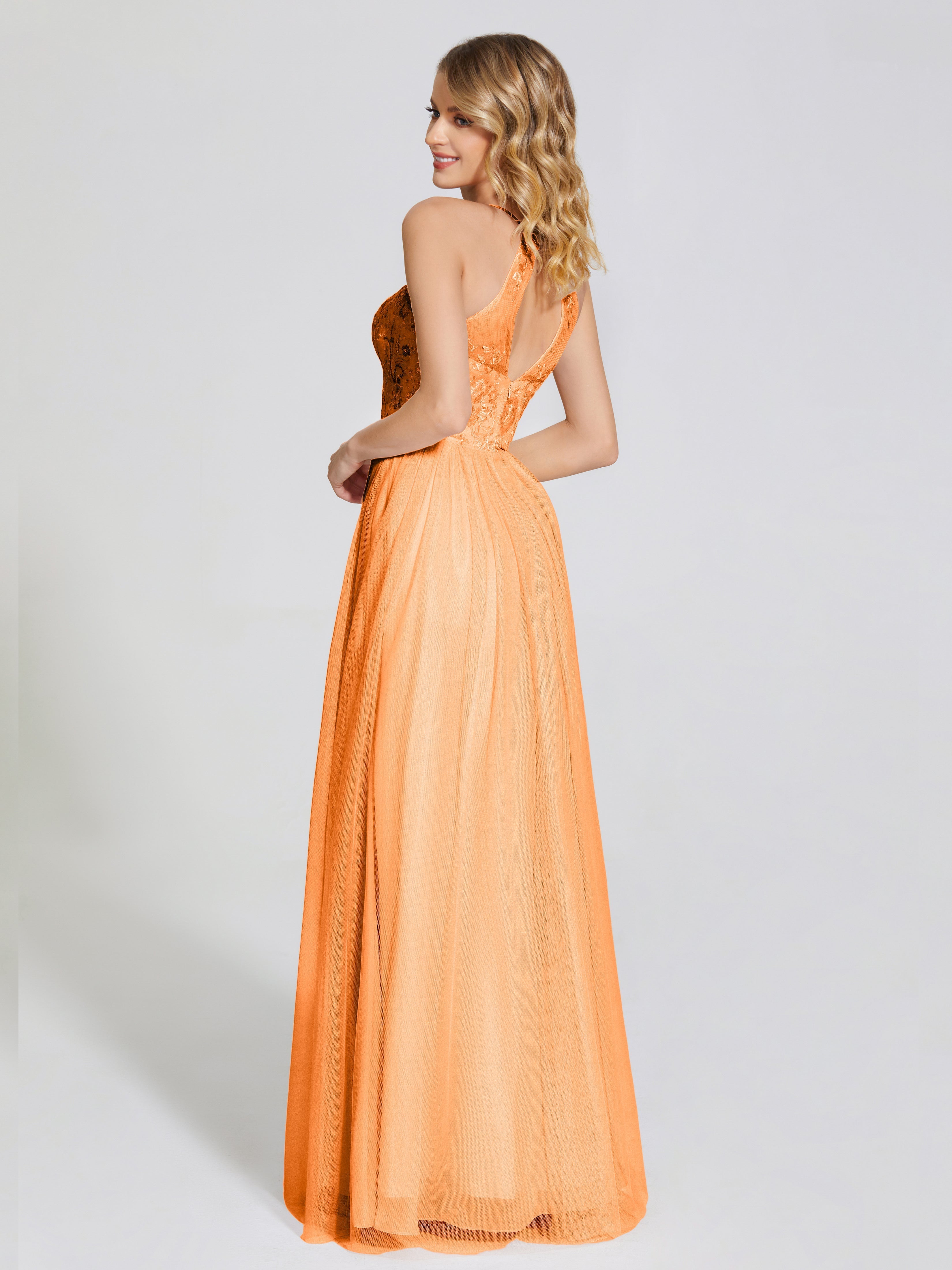Destiny Lace Halter Tulle Bridesmaid Dress