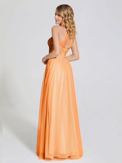 Destiny Lace Halter Tulle Bridesmaid Dress