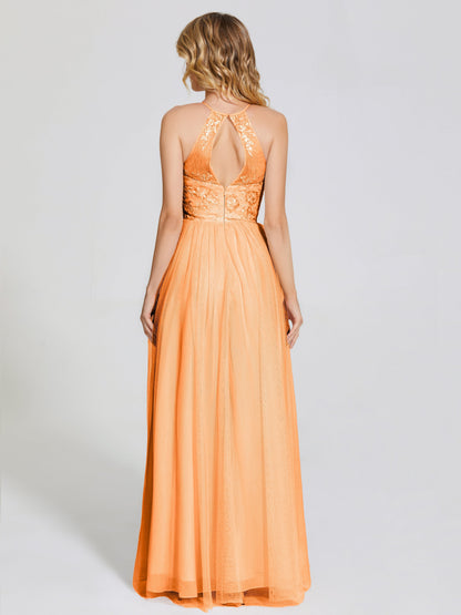 Destiny Lace Halter Tulle Bridesmaid Dress