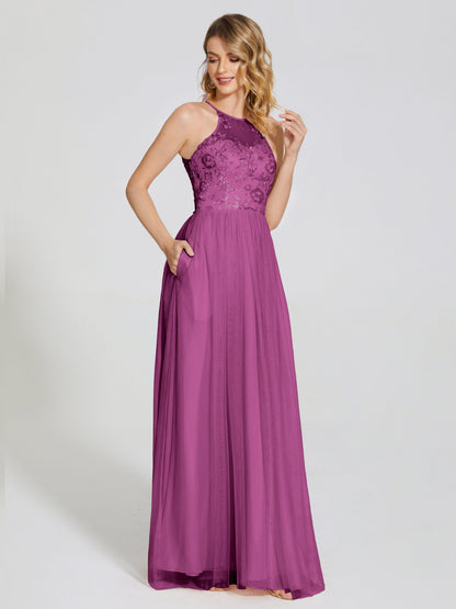 Destiny Lace Halter Tulle Bridesmaid Dress