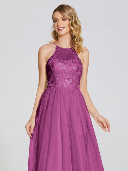 Destiny Lace Halter Tulle Bridesmaid Dress