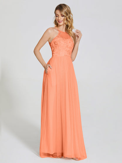 Destiny Lace Halter Tulle Bridesmaid Dress