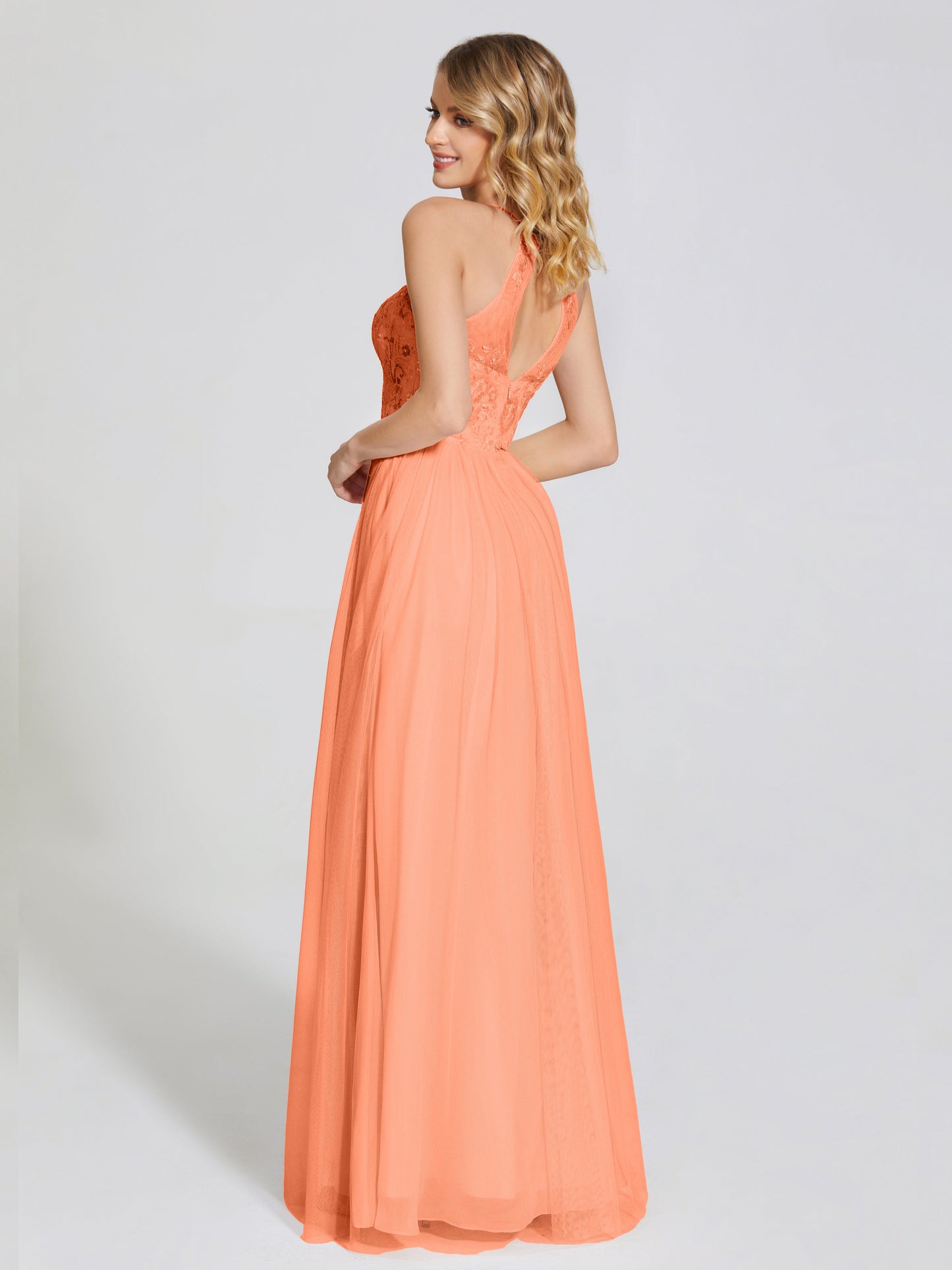 Destiny Lace Halter Tulle Bridesmaid Dress