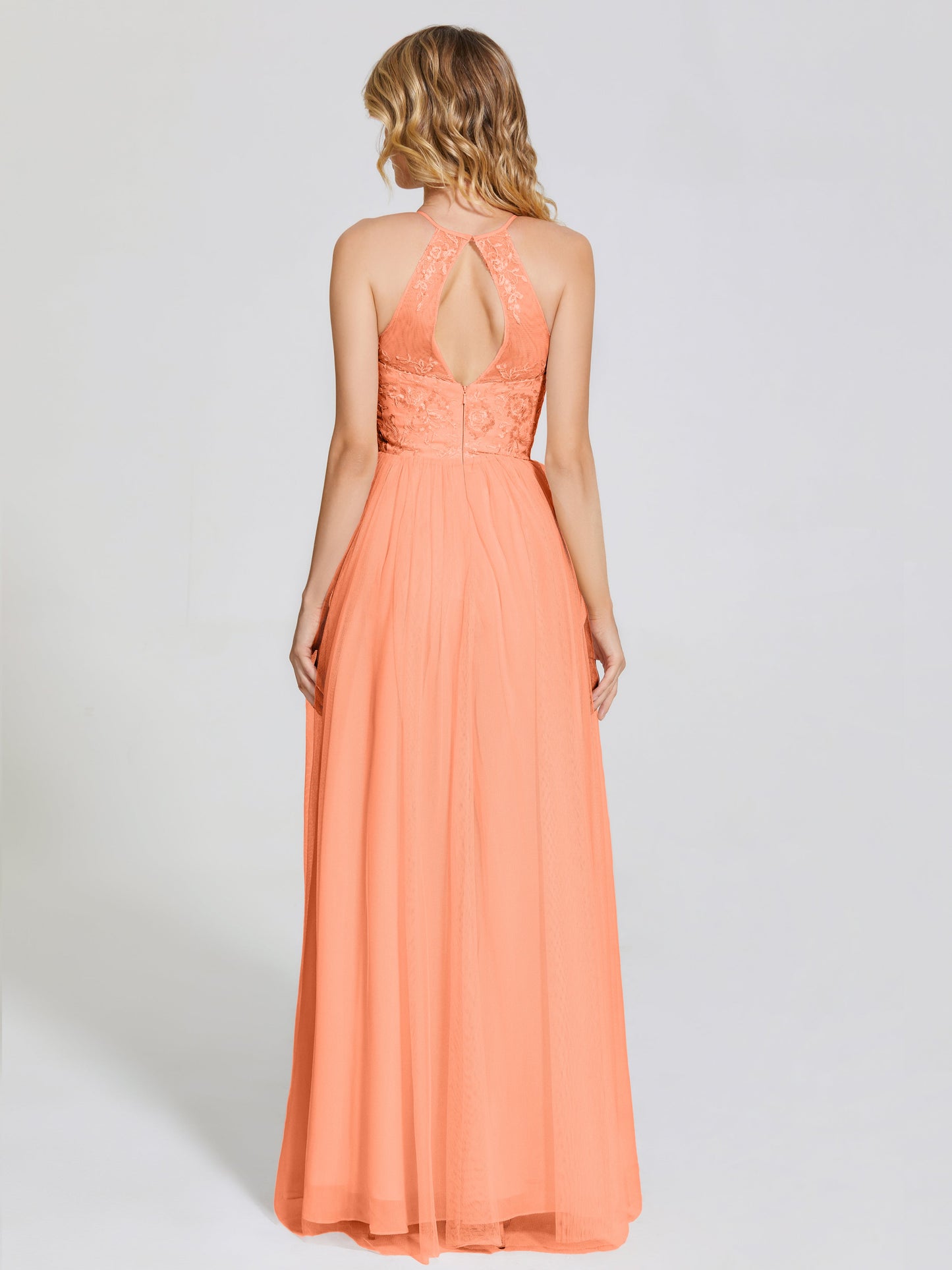 Destiny Lace Halter Tulle Bridesmaid Dress