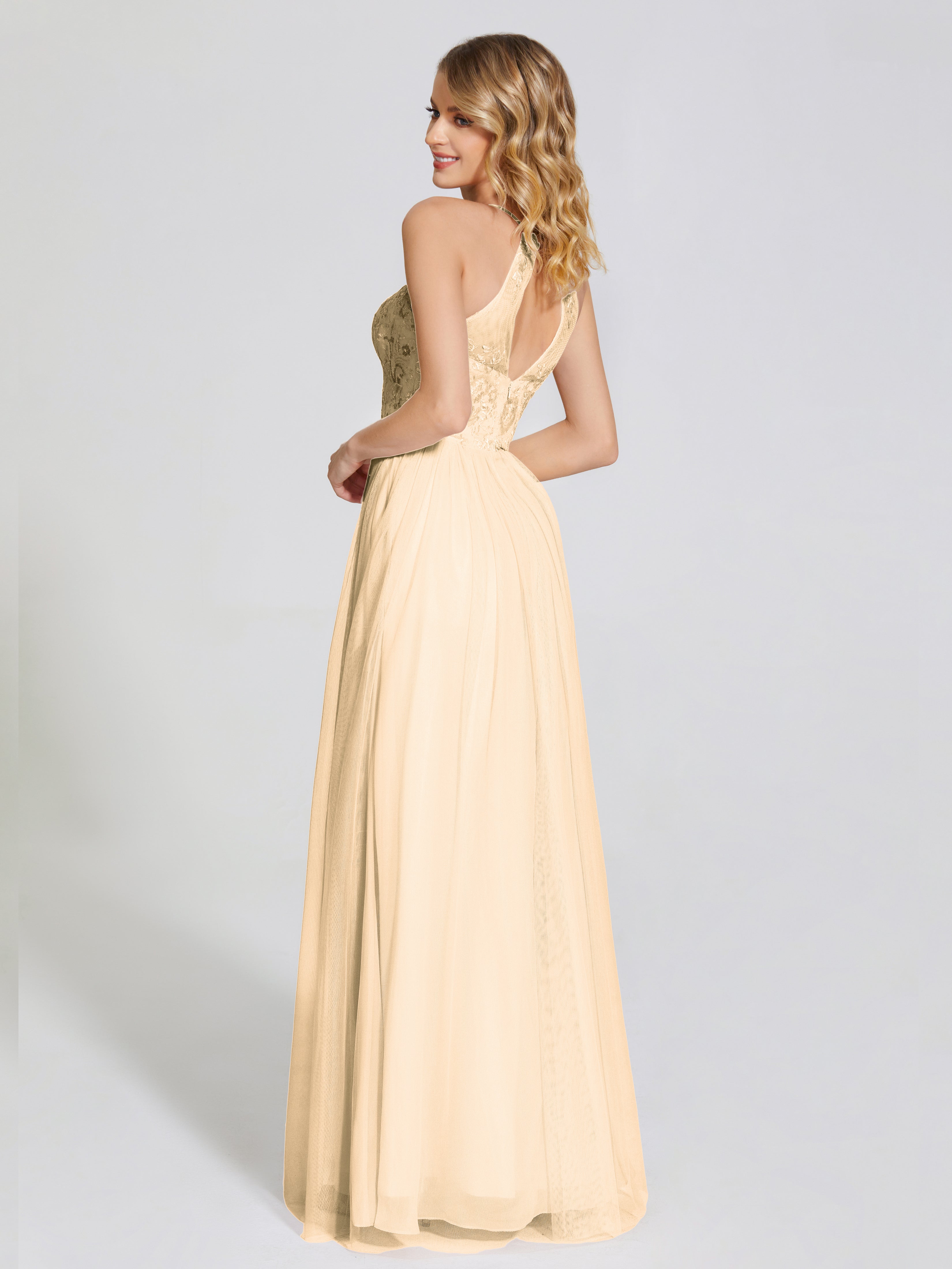 Destiny Lace Halter Tulle Bridesmaid Dress