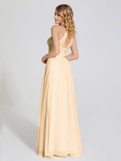 Destiny Lace Halter Tulle Bridesmaid Dress
