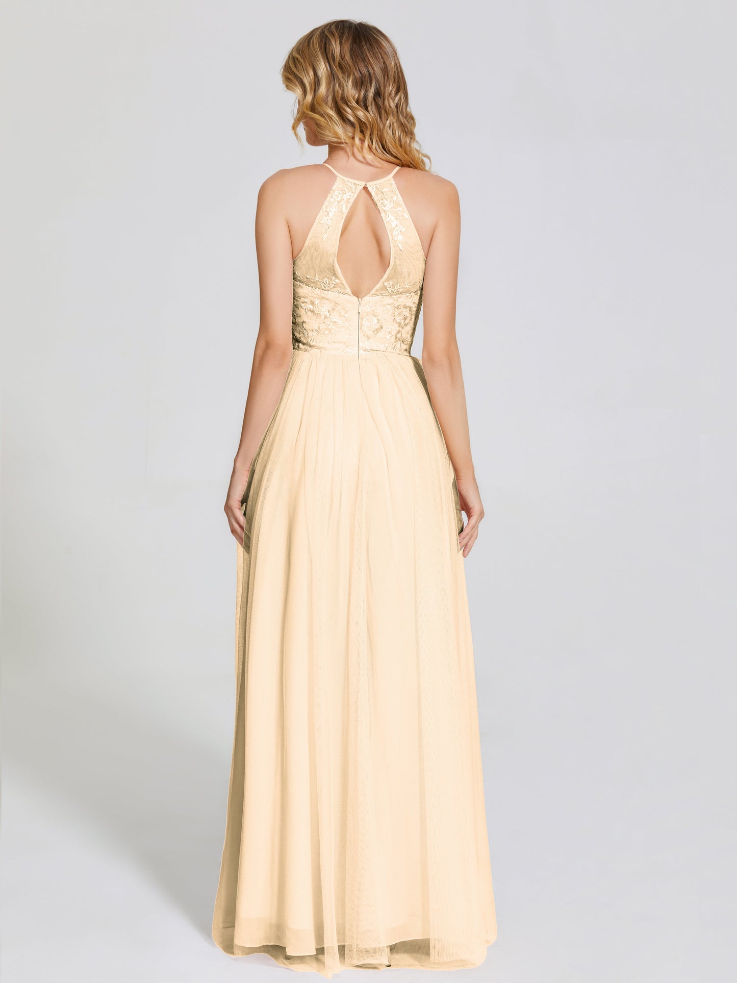Destiny Lace Halter Tulle Bridesmaid Dress