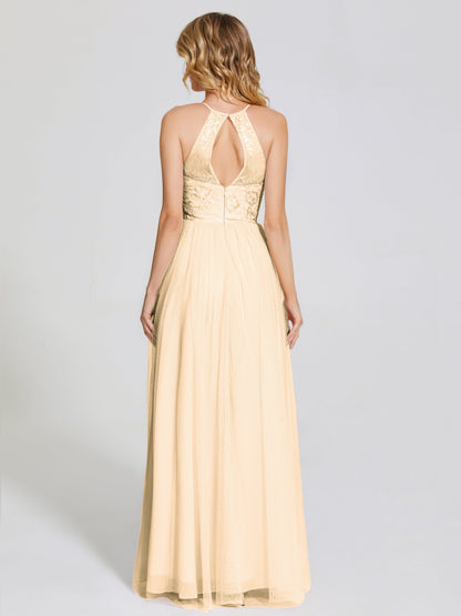 Destiny Lace Halter Tulle Bridesmaid Dress