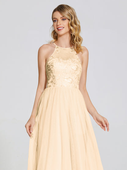 Destiny Lace Halter Tulle Bridesmaid Dress