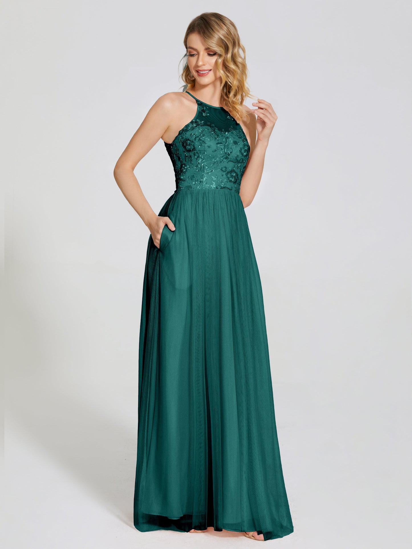 Destiny Lace Halter Tulle Bridesmaid Dress
