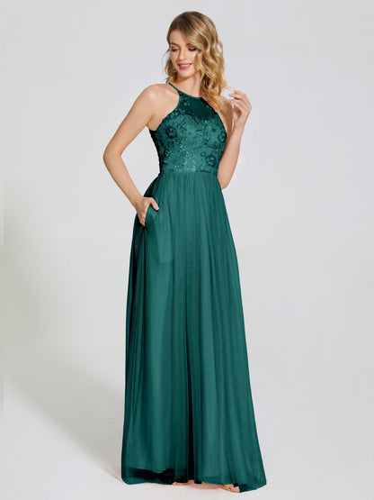 Destiny Lace Halter Tulle Bridesmaid Dress