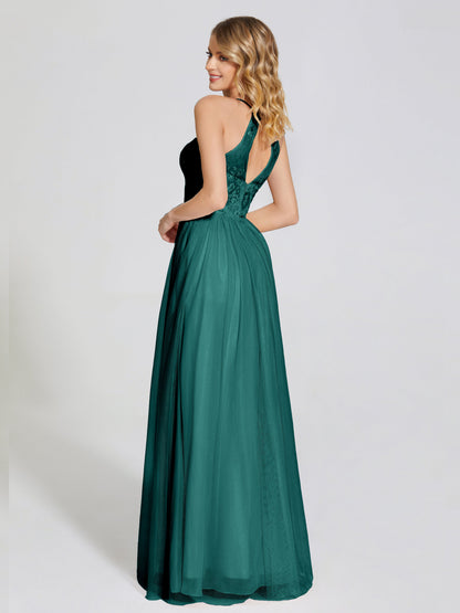 Destiny Lace Halter Tulle Bridesmaid Dress
