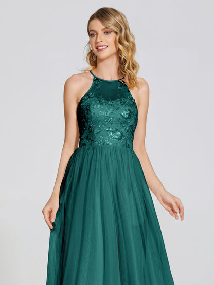 Destiny Lace Halter Tulle Bridesmaid Dress