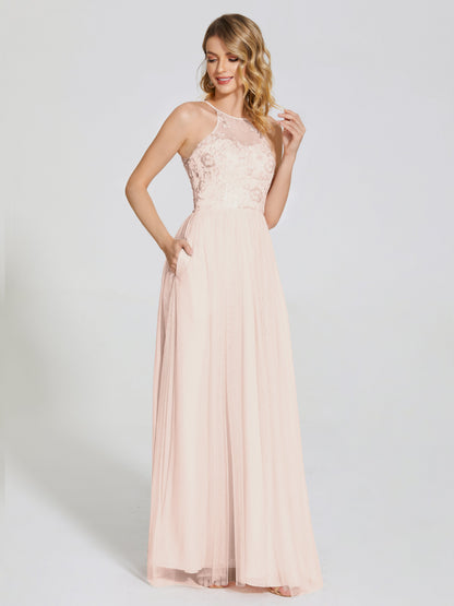 Destiny Lace Halter Tulle Bridesmaid Dress