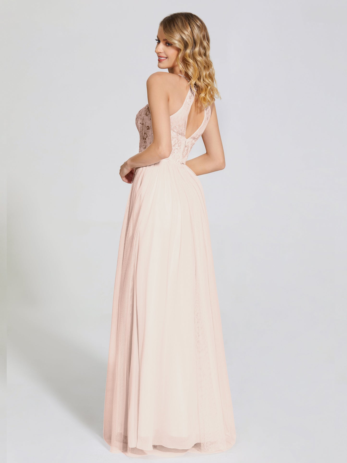 Destiny Lace Halter Tulle Bridesmaid Dress