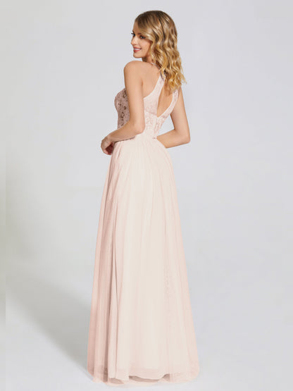 Destiny Lace Halter Tulle Bridesmaid Dress