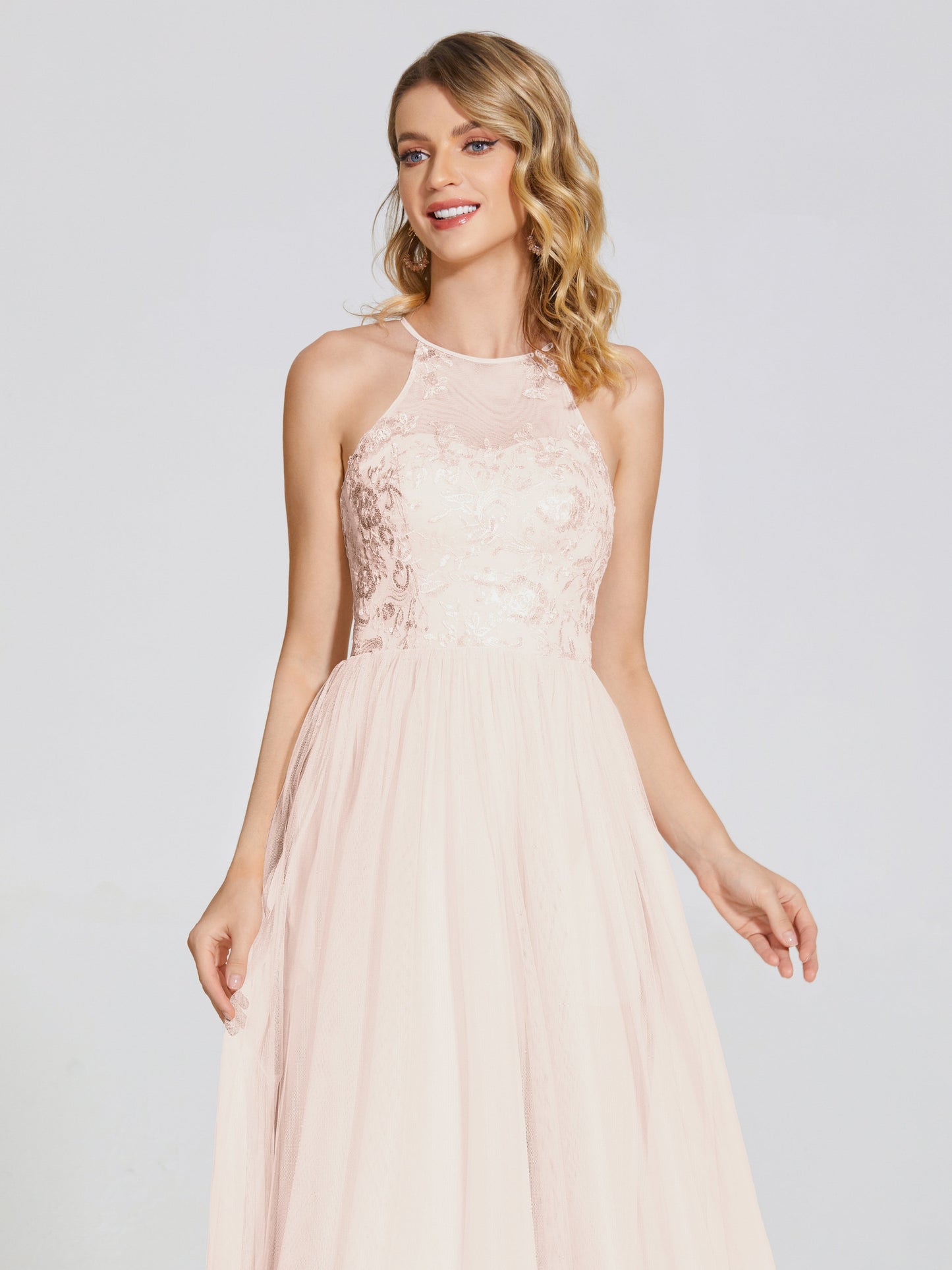 Destiny Lace Halter Tulle Bridesmaid Dress