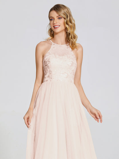 Destiny Lace Halter Tulle Bridesmaid Dress