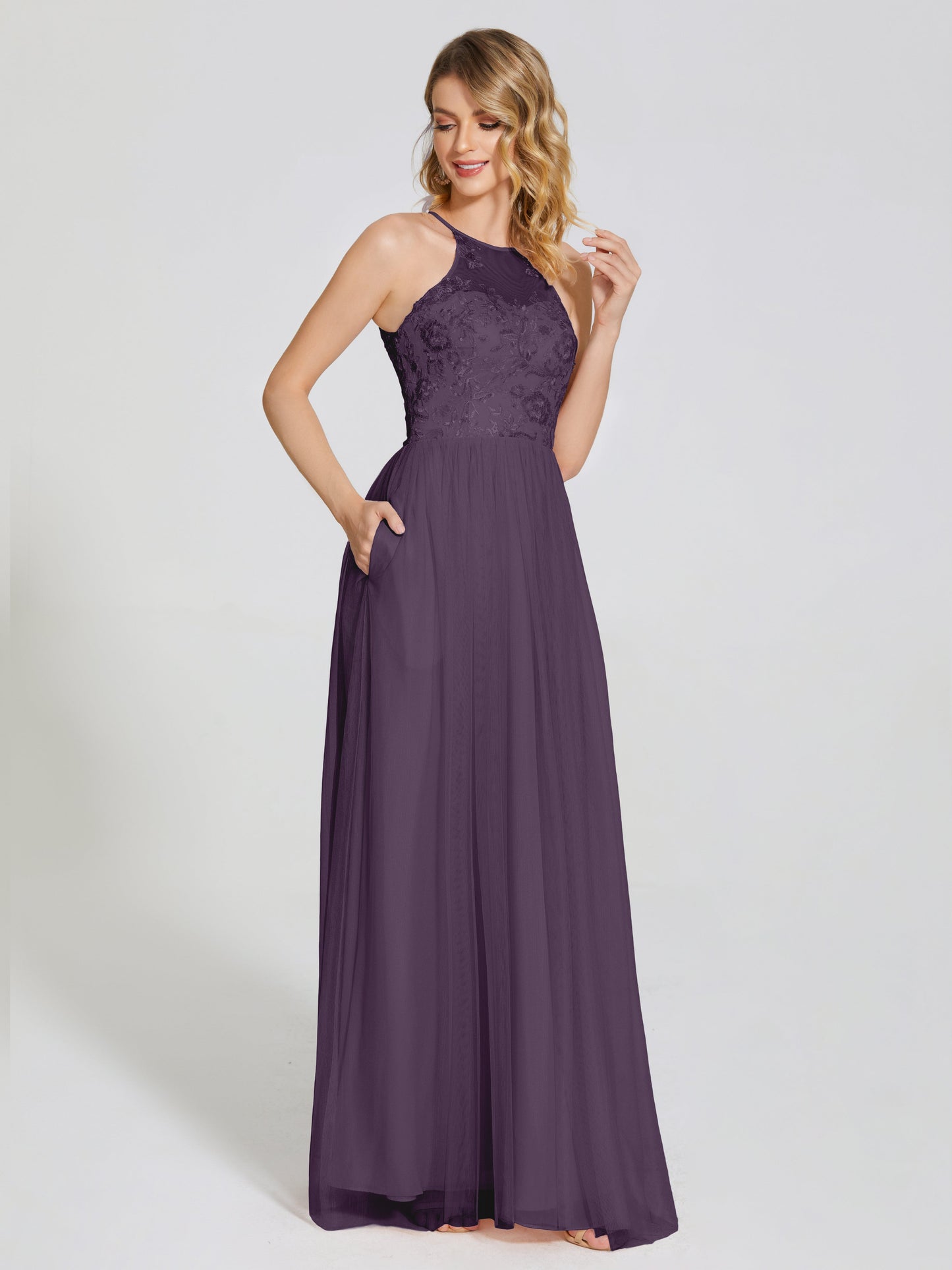 Destiny Lace Halter Tulle Bridesmaid Dress