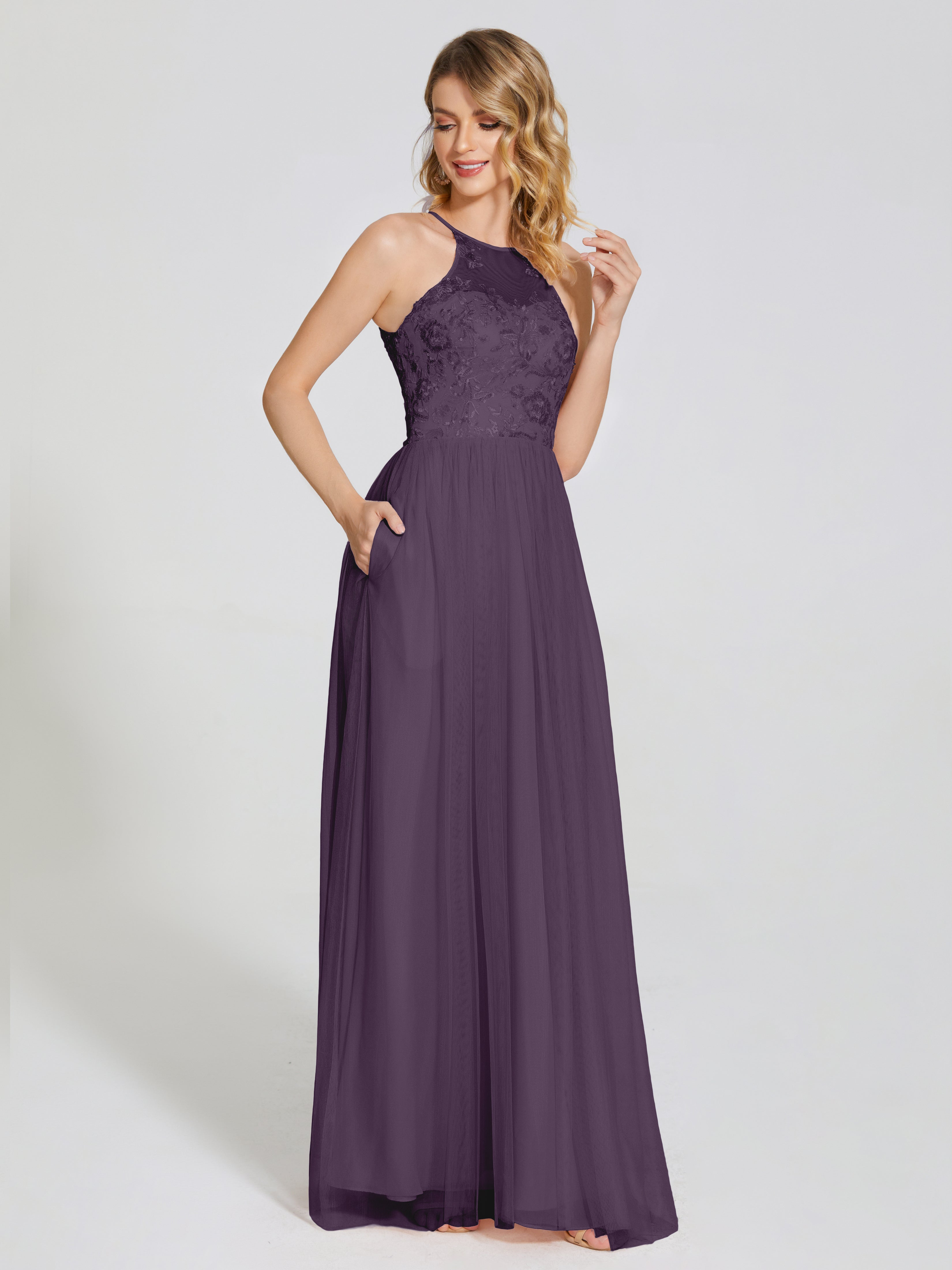 Destiny Lace Halter Tulle Bridesmaid Dress