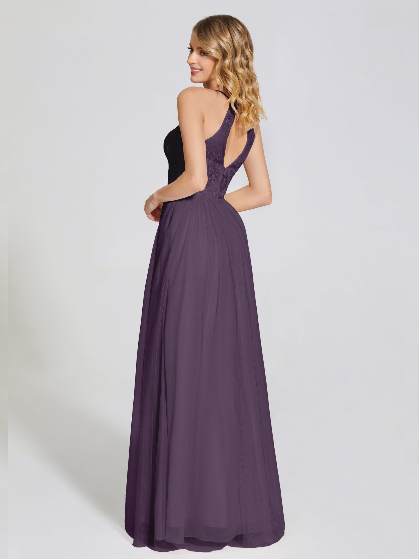 Destiny Lace Halter Tulle Bridesmaid Dress