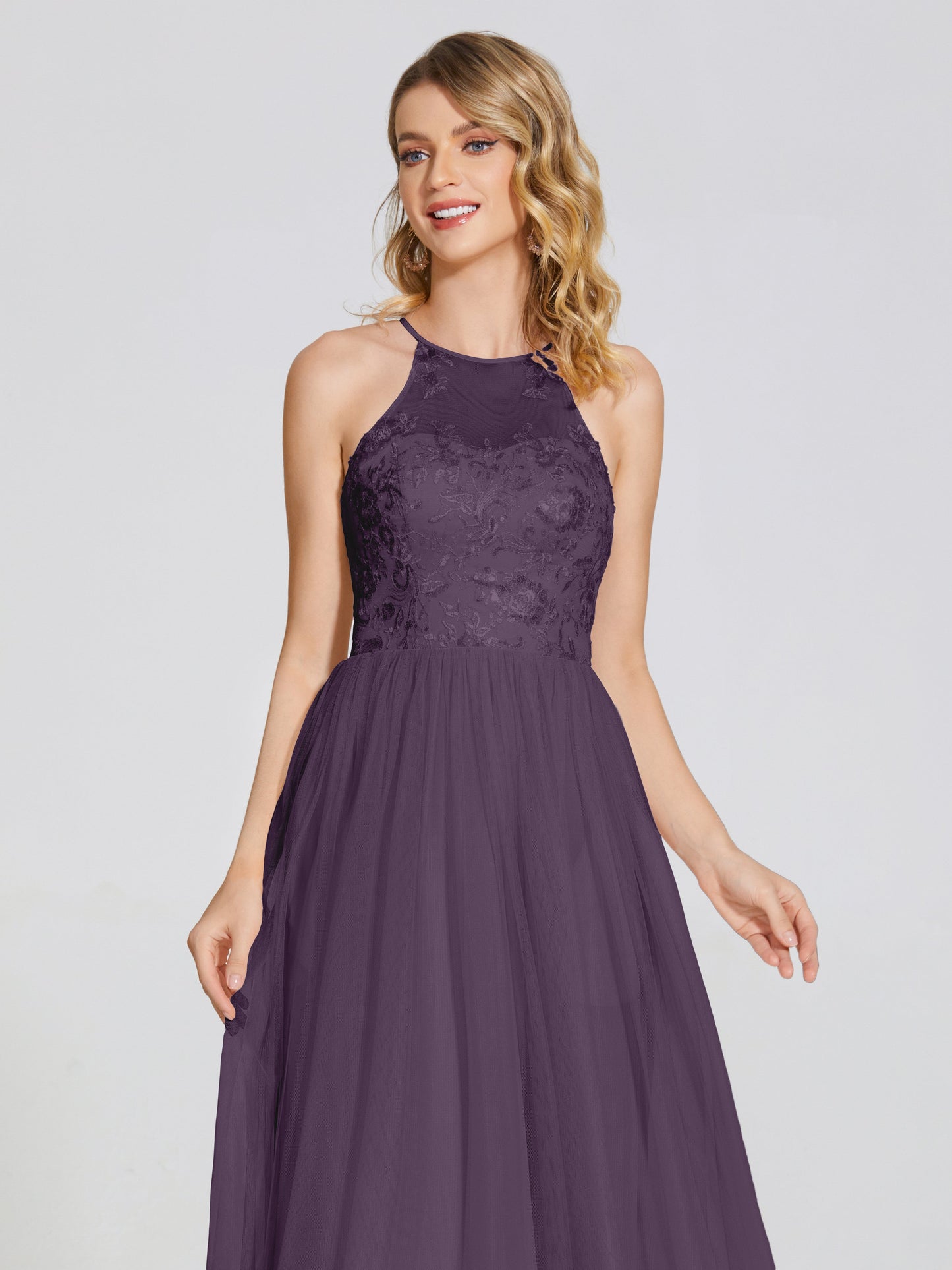 Destiny Lace Halter Tulle Bridesmaid Dress