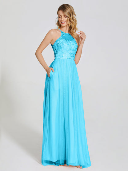 Destiny Lace Halter Tulle Bridesmaid Dress