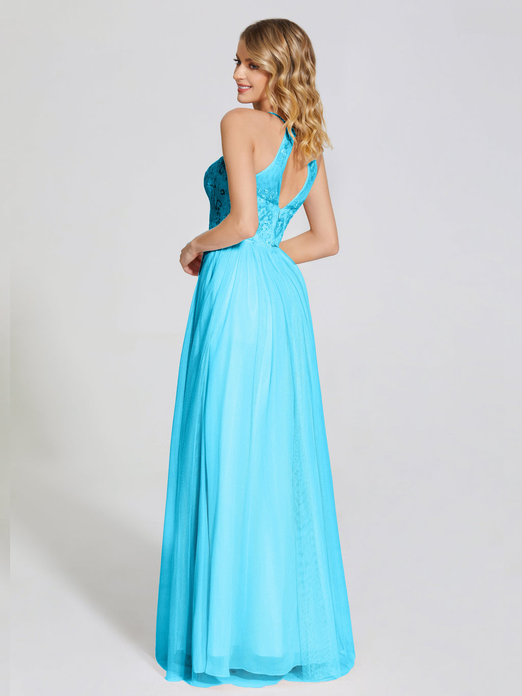 Destiny Lace Halter Tulle Bridesmaid Dress