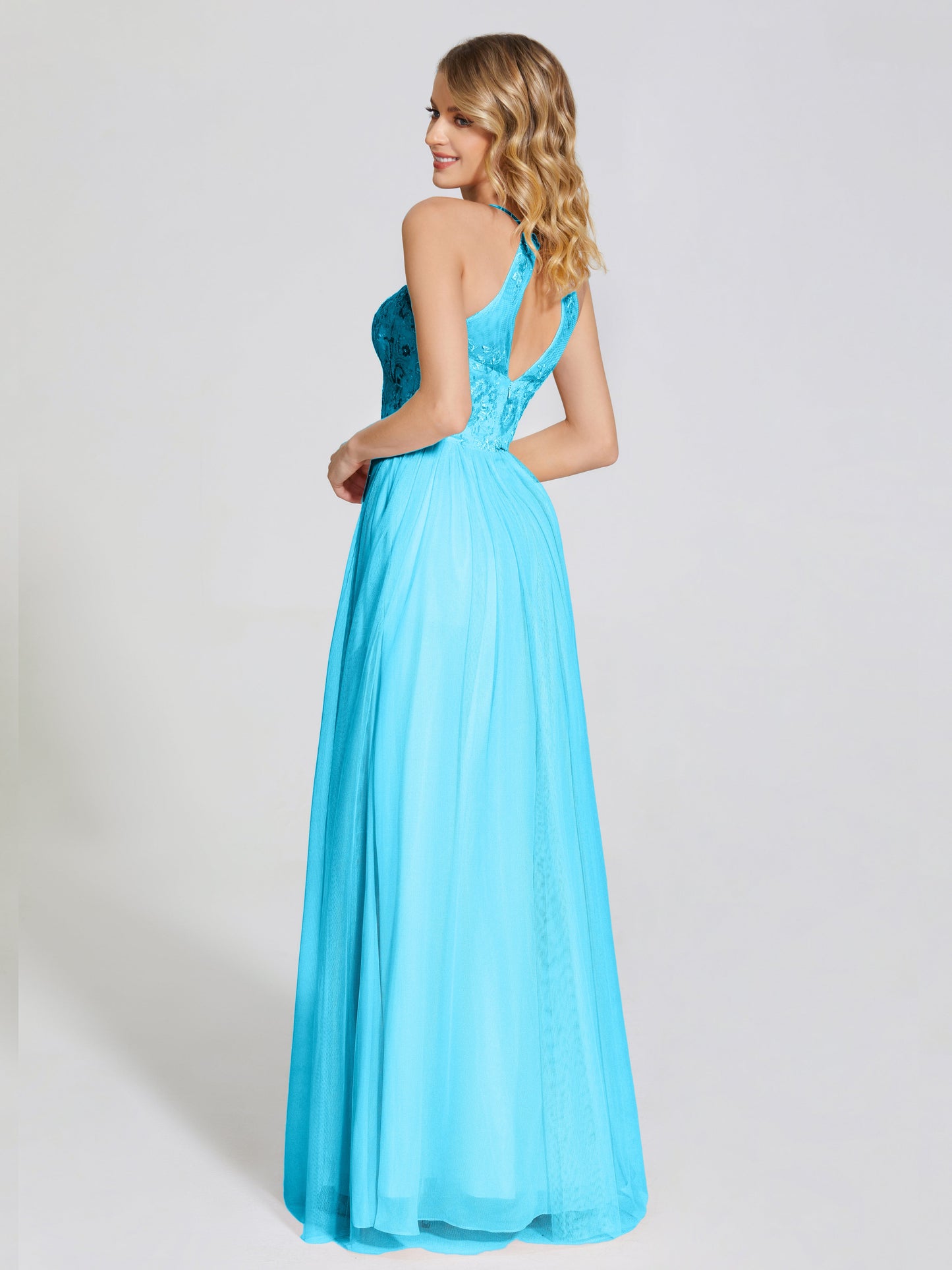 Destiny Lace Halter Tulle Bridesmaid Dress