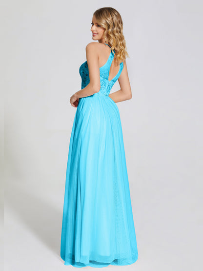 Destiny Lace Halter Tulle Bridesmaid Dress