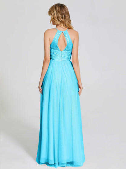 Destiny Lace Halter Tulle Bridesmaid Dress