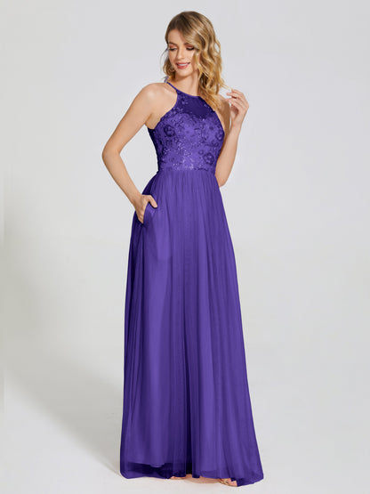 Destiny Lace Halter Tulle Bridesmaid Dress