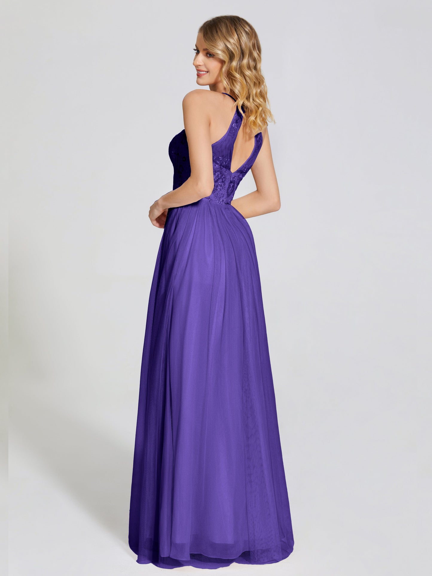 Destiny Lace Halter Tulle Bridesmaid Dress