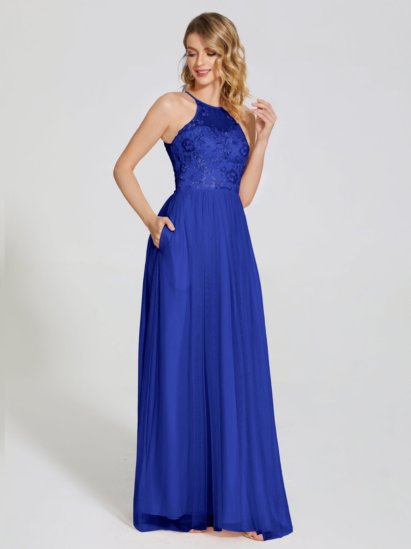 Destiny Lace Halter Tulle Bridesmaid Dress