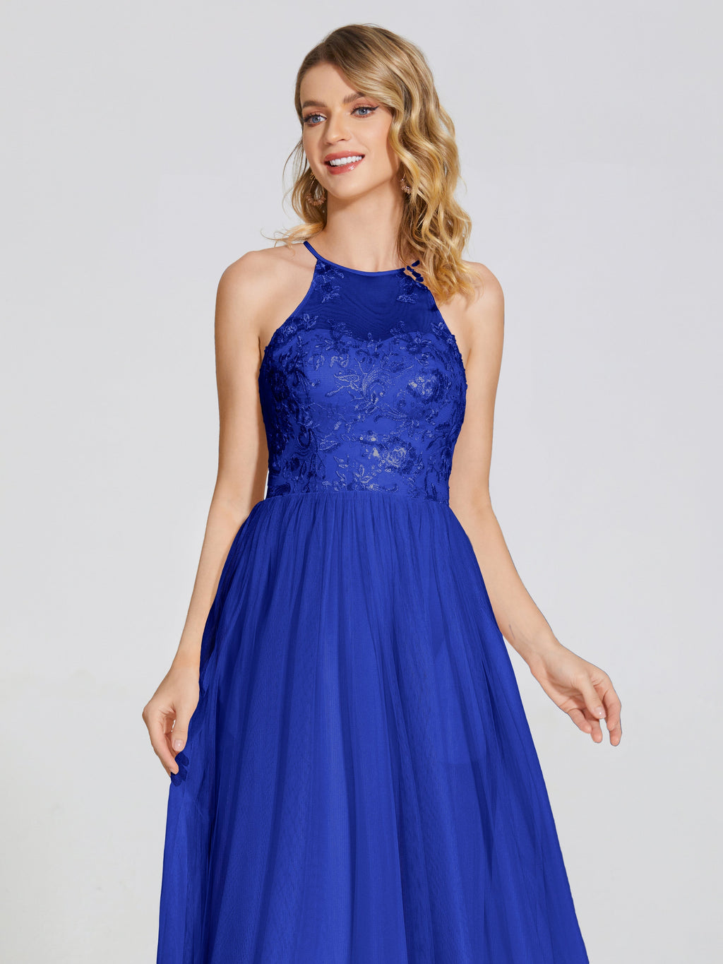 Destiny Lace Halter Tulle Bridesmaid Dress