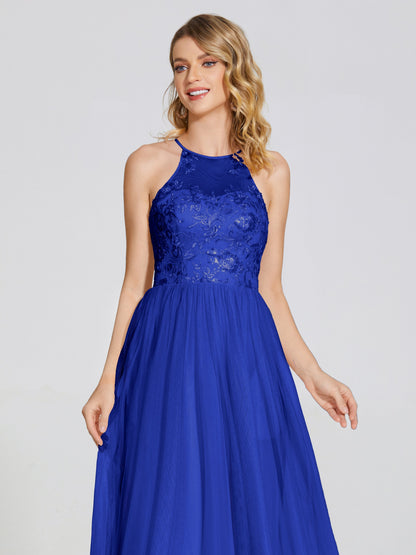 Destiny Lace Halter Tulle Bridesmaid Dress
