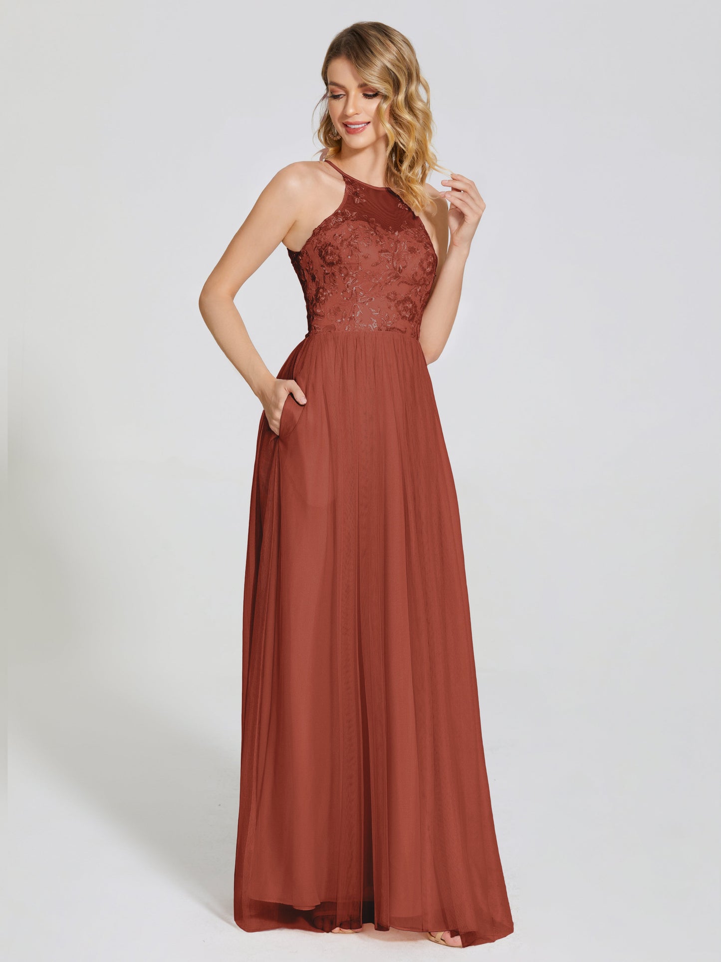 Destiny Lace Halter Tulle Bridesmaid Dress