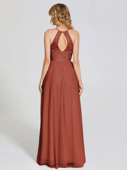 Destiny Lace Halter Tulle Bridesmaid Dress