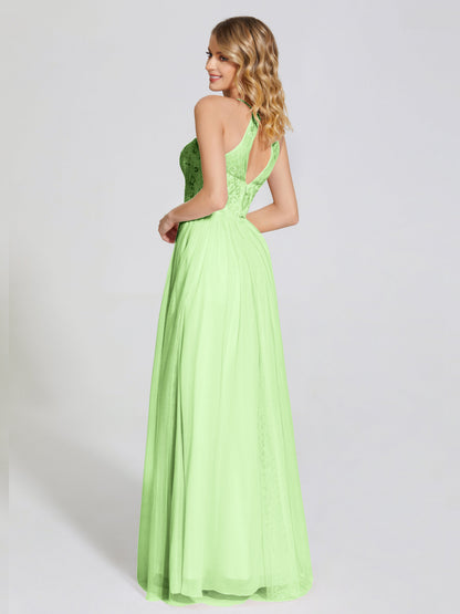 Destiny Lace Halter Tulle Bridesmaid Dress