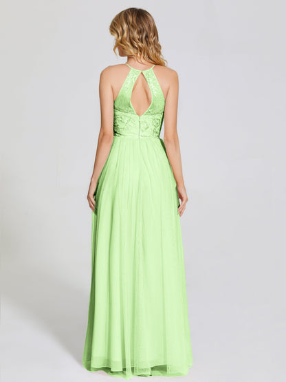 Destiny Lace Halter Tulle Bridesmaid Dress