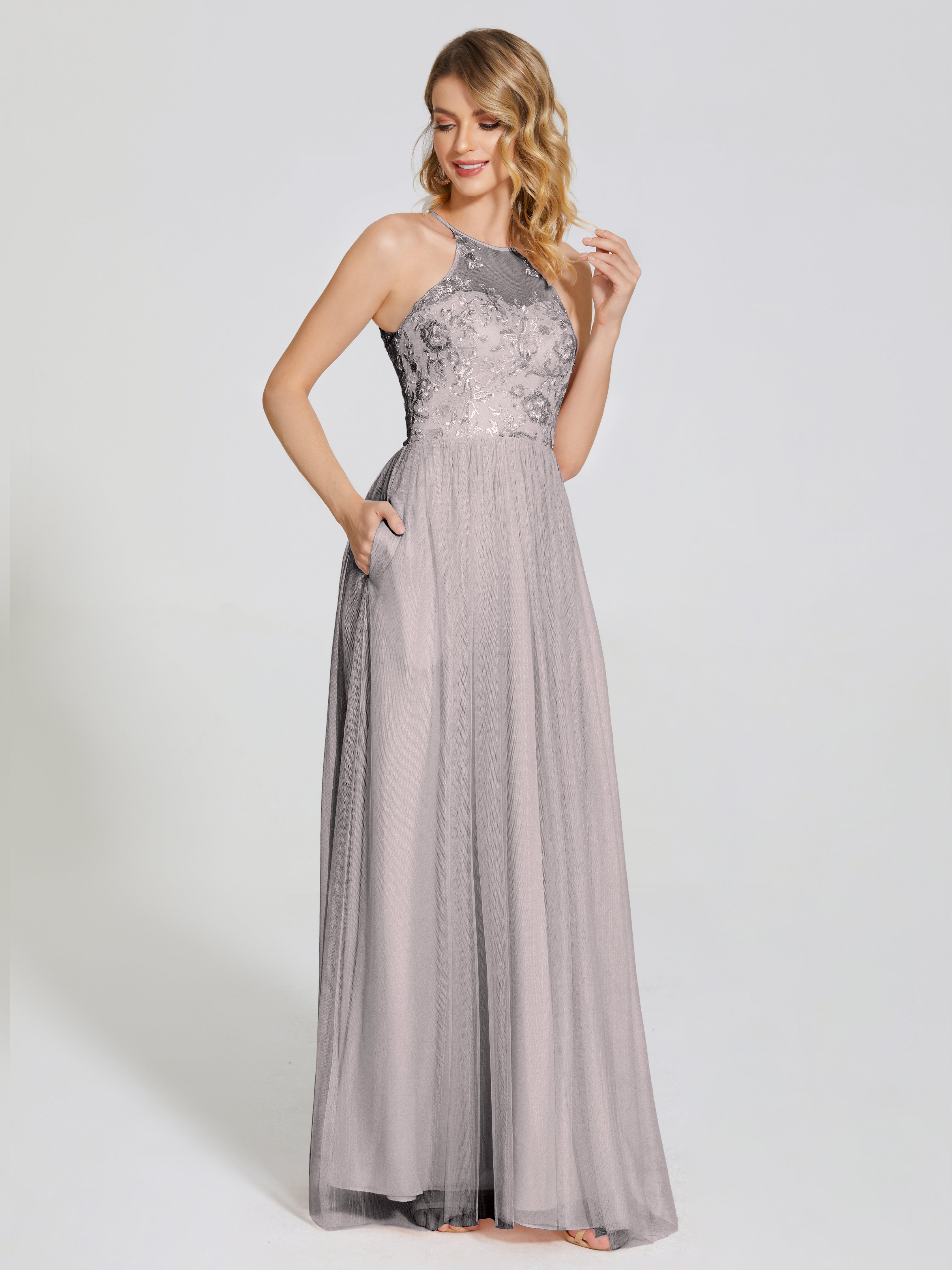 Destiny Lace Halter Tulle Bridesmaid Dress