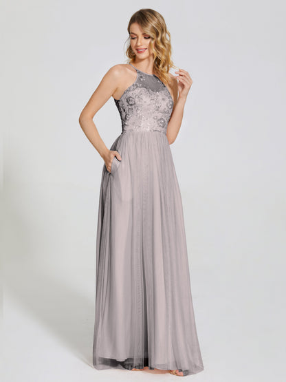 Destiny Lace Halter Tulle Bridesmaid Dress